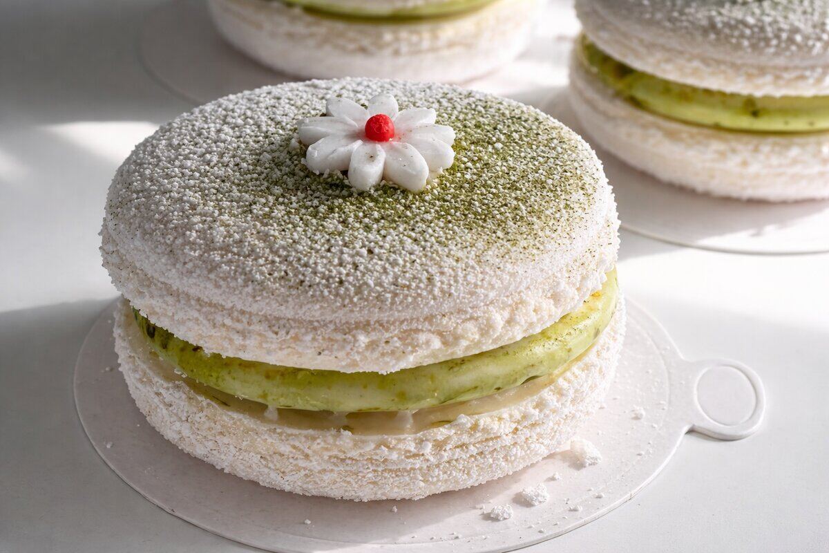 Homemade dessert with matcha cream